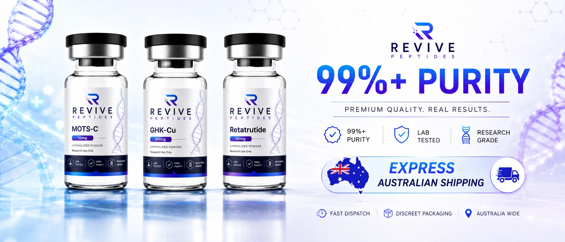 NZ Peps purity promise — 99%+ HPLC-MS verified research peptides with published Certificates of Analysis and nationwide tracked delivery in New Zealand